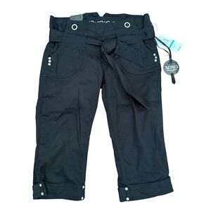 XOXO Premium Edition Black Cargo Capri‎ Pants Tie Waist Cropped Size 5/6 Y2K